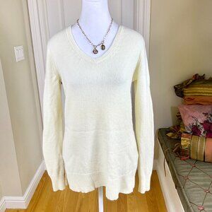 Calypso St Barth Sweater Cashmere V-Neck Tunic Long Sleeves Cream Ivory (XS)